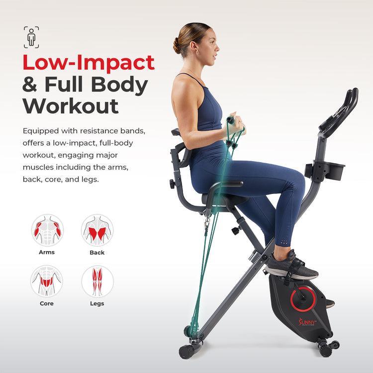 Soozier Foldable Upright Training Exercise Bike Indoor Stationary X Bike With 8 Levels Of Magnetic Resistance For Aerobic Exercise, Red