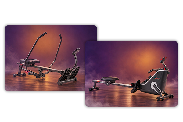 two images of rowers on spooky background