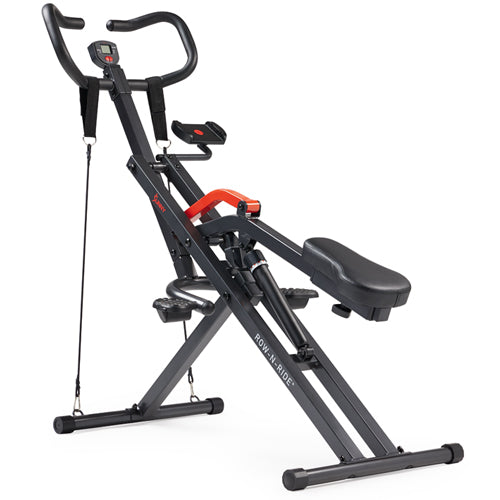 All-In-One Exercise Machine | The ergonomic curved handlebar enables a variety of exercises—squat, row, and ride—allowing you to work your entire body on one machine.