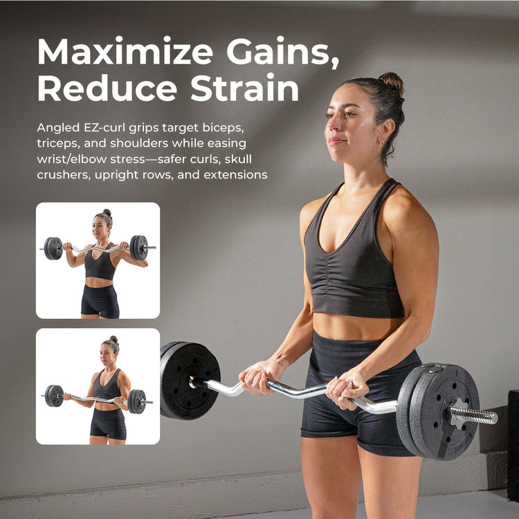 47" Threaded EZ Curl Bar w/ Star-Lock Collars - Sunny Health & Fitness