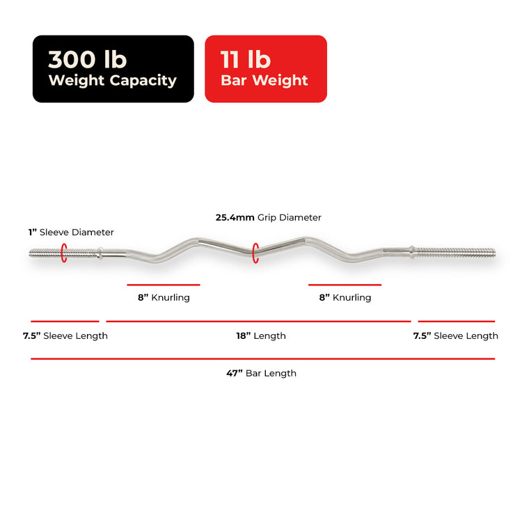 47" Threaded EZ Curl Bar w/ Star-Lock Collars - Sunny Health & Fitness