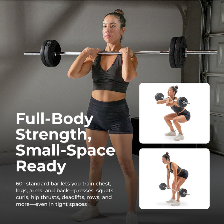 60" Threaded Barbell w/ Star-Lock Collars - Sunny Health & Fitness