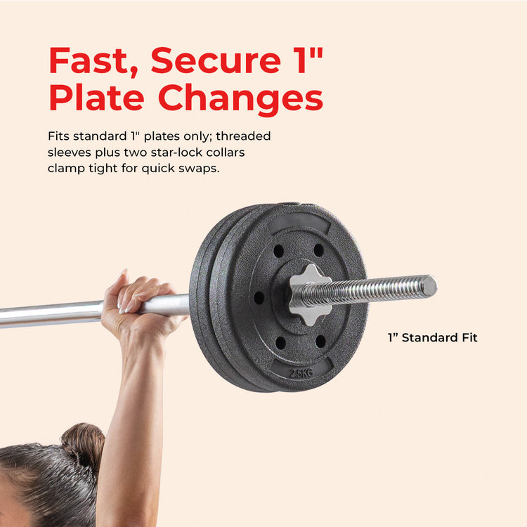60" Threaded Barbell w/ Star-Lock Collars - Sunny Health & Fitness