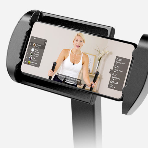 Device Holder | The built-in device holder keeps your smartphone or tablet secure and within view for entertainment or to use fitness apps during your workout.