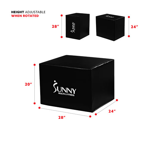 ADJUSTABLE SIZE | Rotate the box for more challenging heights. Instead of buying three separate boxes, this jumping box gives a variety of size choices for a versatile workout. Can be easily adjusted to three different heights: 28", 24", and 20" inches.