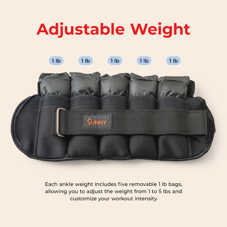 Adjustable Ankle Weight 5-Pound (Pair) - Sunny Health & Fitness