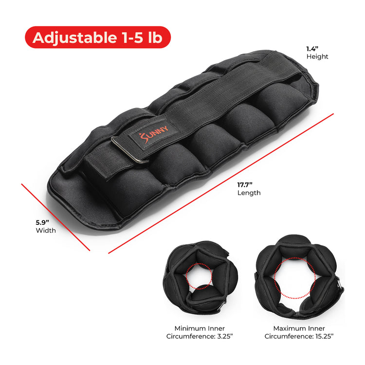Adjustable Ankle Weight 5-Pound (Pair) - Sunny Health & Fitness