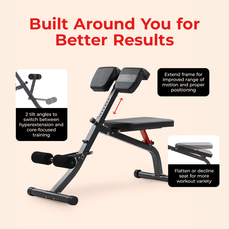 Adjustable Roman Chair & Hyperextension Bench | Sunny Health & Fitness