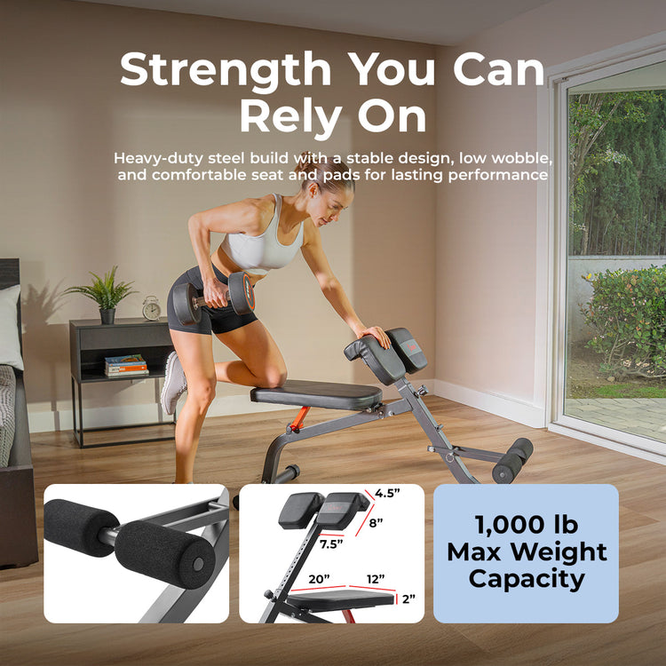 Adjustable Roman Chair & Hyperextension Bench | Sunny Health & Fitness