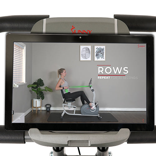 DEVICE HOLDER | Place your mobile device on the integrated device holder to conveniently follow along to your favorite fitness apps.