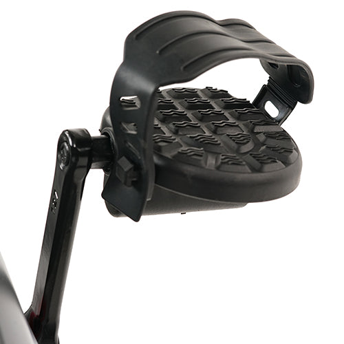NON-SLIP PEDAL W/ ADJUSTABLE STRAP | Open toe foot pedals with adjustable straps will accommodate all sizes, while textured grip ensures safe footing.