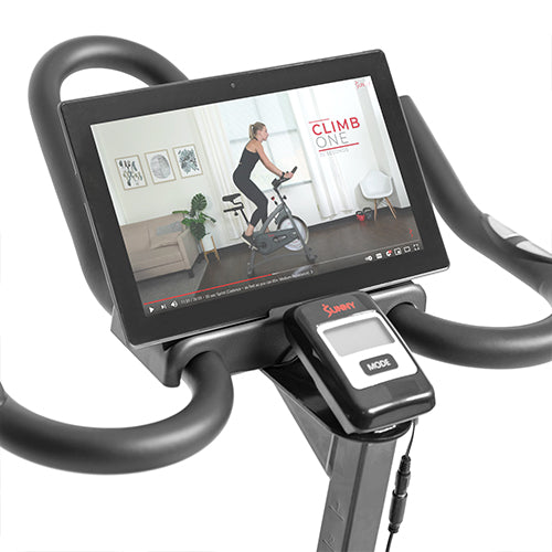 DEVICE HOLDER | Follow along to your favorite Sunny Health & Fitness training videos on your tablet or mobile device.