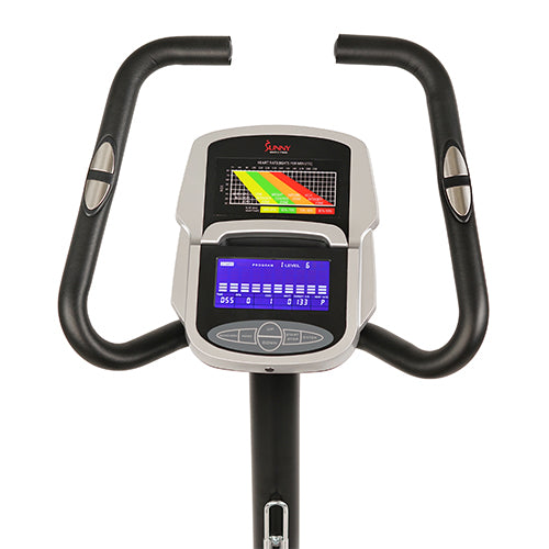 PERFORMANCE MONITOR | The back-lit digital screen will track your speed, RPM, time, distance, calories burned, wattage, heart rate, and workout programs on one screen when you plug in the upright cycle bike to assist you in tracking all your fitness goals.