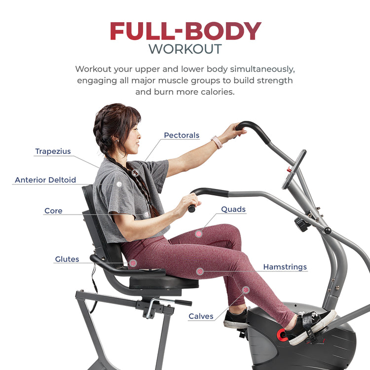 FULL-BODY WORKOUT | Work various muscle groups in both your upper and lower body by simultaneously using the moveable handles and the non-slip foot pedals with adjustable straps. If you want a more focused workout, use the handles or foot pedals independently for a targeted upper or lower body burn.