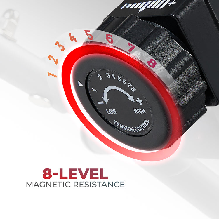 8-LEVEL MAGNETIC RESISTANCE | 8 Levels of smooth and adjustable magnetic resistance makes it easy to modify intensity to deliver the perfect workout challenge.