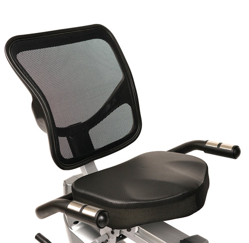 WIDE SEAT WITH MESH BACK | Sit comfortably on the wide recumbent bike seat with mesh back support. Enjoy a wide bike seat that is made for long-lasting exercise sessions. The step-through design makes this easy to mount.