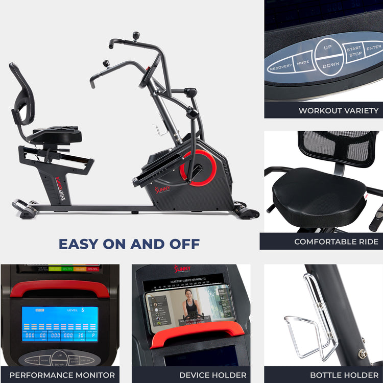 EASY ON AND OFF | The easy on-off design provides a simple, hassle-free transition from start to finish. With minimal obstruction between the handlebars and the seat, you can step through your machine and sit down safely before starting your workout.