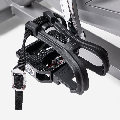 CLIP-IN/CAGED PEDALS | Use the optional clip-in pedals with compatible shoes to attach your feet to the pedals or the built-in toe cages for ultimate stability. Avoid foot slippage at increased levels of speed and intensity.