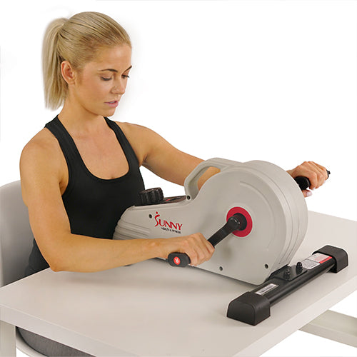 DUAL FUNCTION | Pedals work well with both feet and hands. Use this machine on a desk-level surface and pedal your arms to promote upper body activity. Molded handle grip for a comfortable fit.