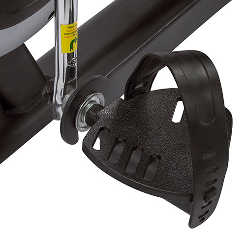 NON-SLIP PEDAL W/ ADJUSTABLE STRAP | Gripped pedals help you maintain balance and grip as you pedal for a long duration. Easily adjust self leveling pedals to foot size for a custom fit.