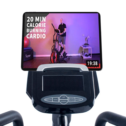 DEVICE HOLDER | Place your mobile device on the conveniently located tablet holder to follow along to your favorite workout videos. 