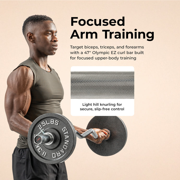 Olympic Curl Bars - EZ & Super Curl, 47 - 48" | Sunny Health & Fitness