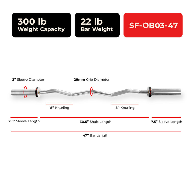 Olympic Curl Bars - EZ & Super Curl, 47 - 48" | Sunny Health & Fitness