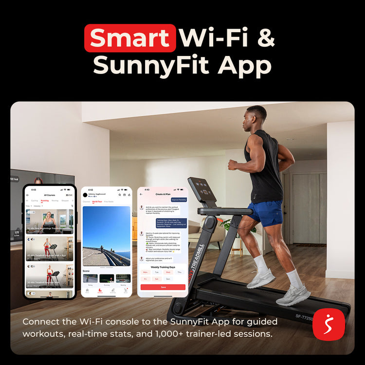 Platinum Smart One-Click Fold Wi-Fi Treadmill with Auto Incline | Sunny Health & Fitness