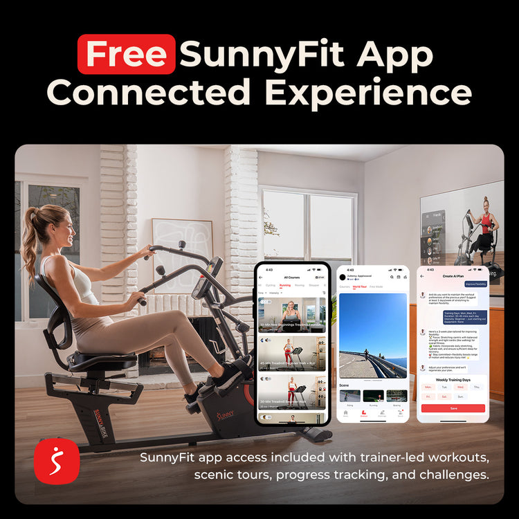 Premium Smart Programmable Electro-Magnetic Resistance Recumbent Elliptical Cross Trainer - Sunny Health & Fitness