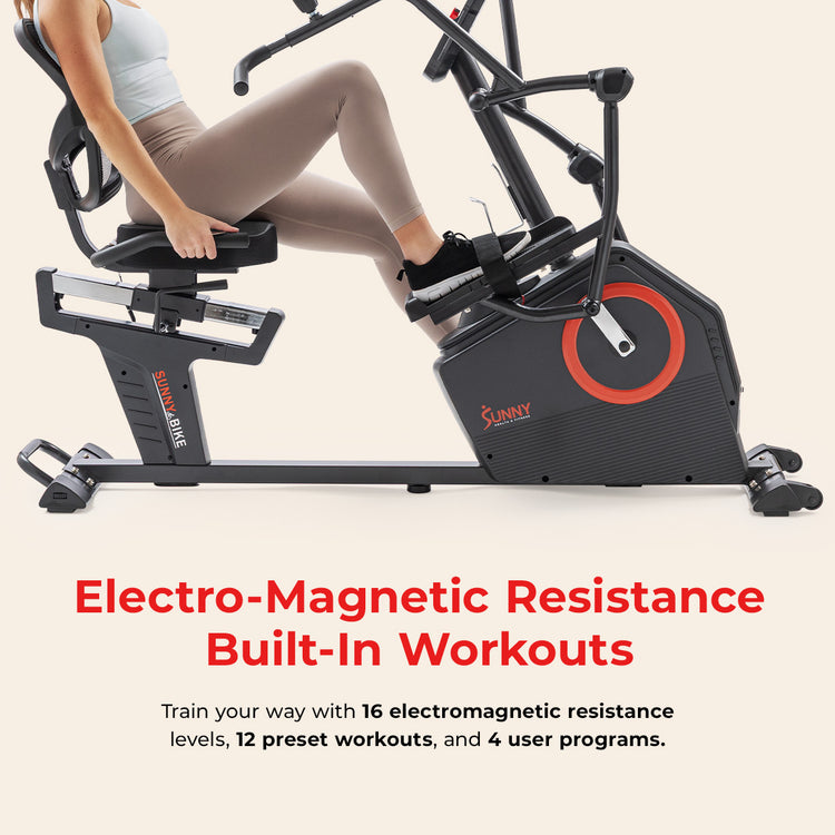 Premium Smart Programmable Electro-Magnetic Resistance Recumbent Elliptical Cross Trainer - Sunny Health & Fitness