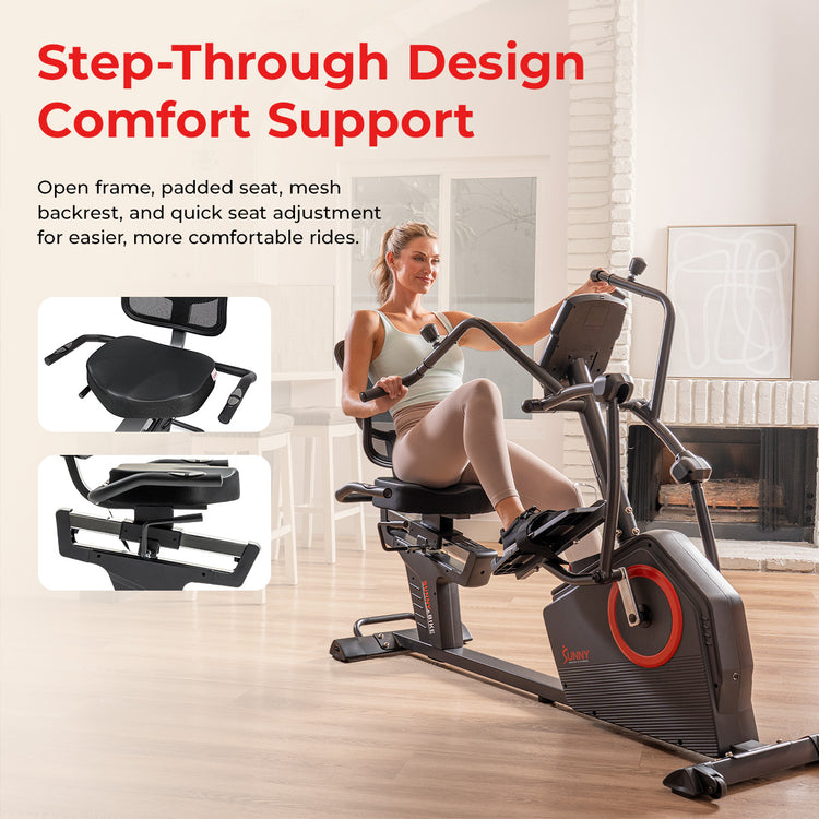 Premium Smart Programmable Electro-Magnetic Resistance Recumbent Elliptical Cross Trainer - Sunny Health & Fitness