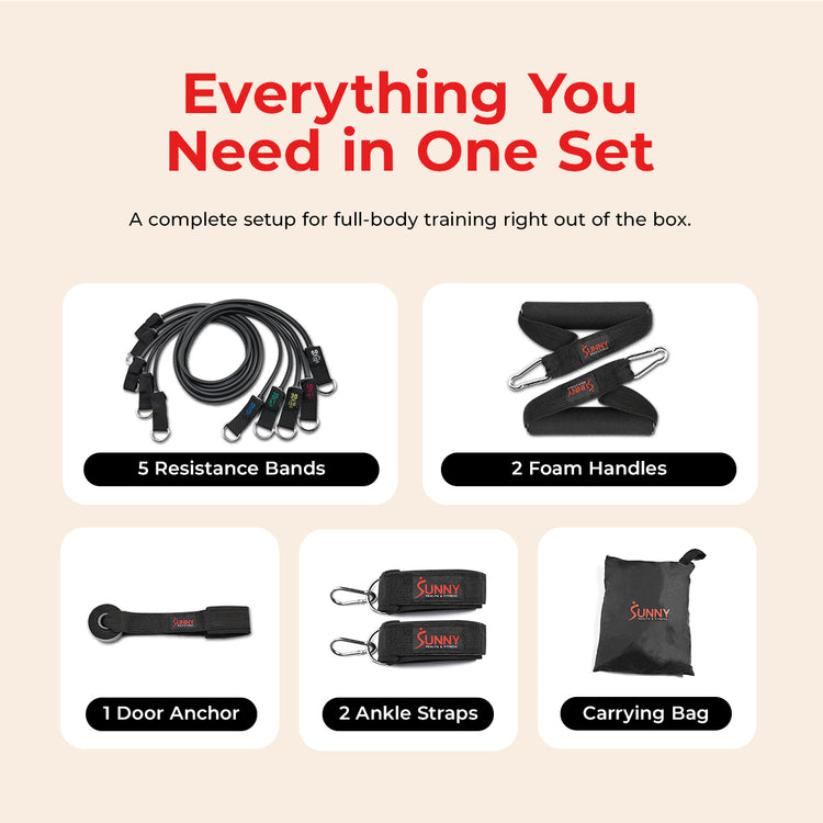 Resistance Tube Set - 10-50 lbs | Sunny Health & Fitness