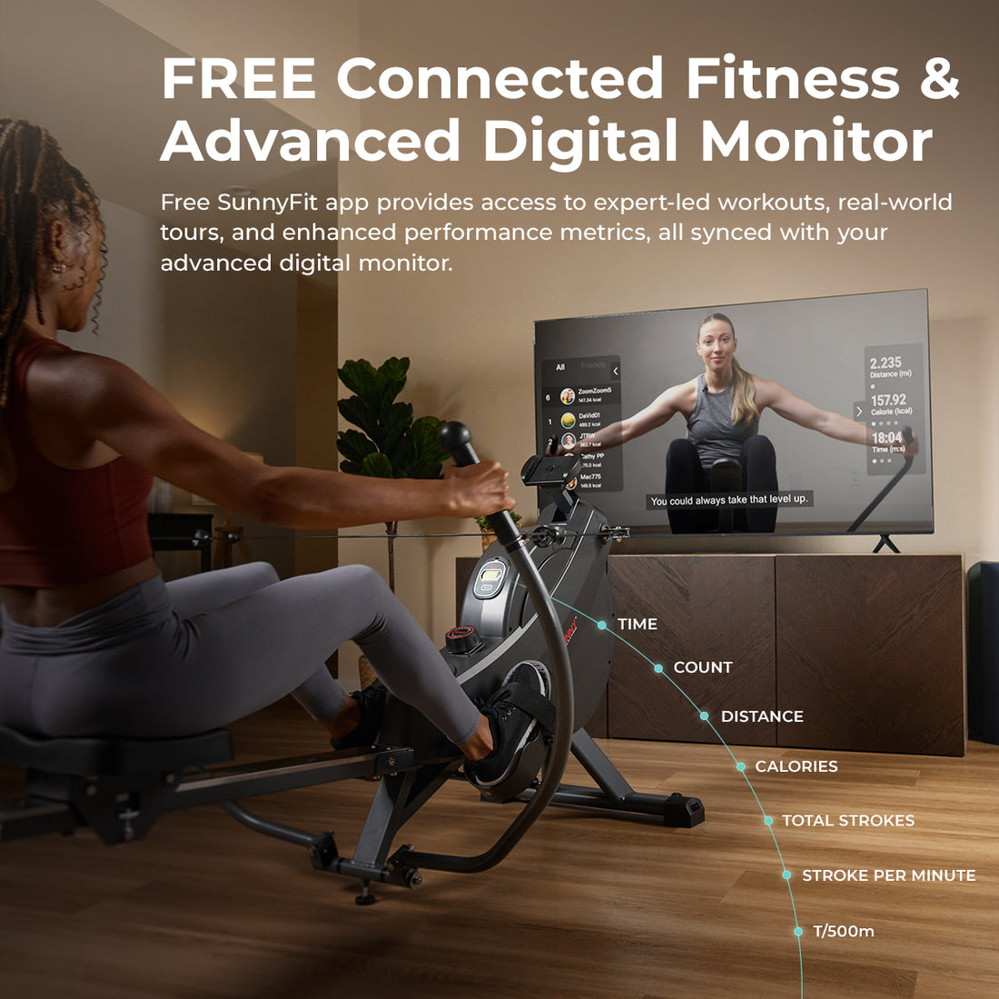 Row Machine Motion Premium Smart Full Motion Magnetic Rowing Machine | Sunny Health ...