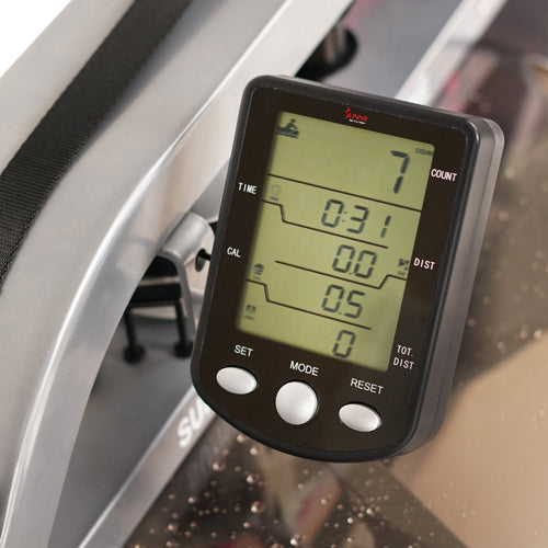 PERFORMANCE MONITOR | Battery-powered performance display to track your workout performance. View your time, count, calories, distance, total distance, and countdown mode while water rowing.