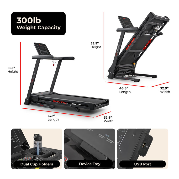 Excel Smart Incline/Decline 20” Deck Treadmill with 300LB Weight Capacity - Sunny Health & Fitness