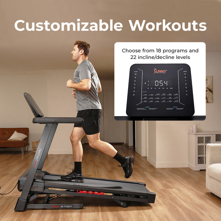 Excel Smart Incline/Decline 20” Deck Treadmill with 300LB Weight Capacity - Sunny Health & Fitness