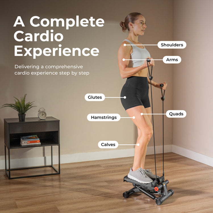 Smart Fitness Compact Mini Stepper with Resistance Bands | Sunny Health & Fitness