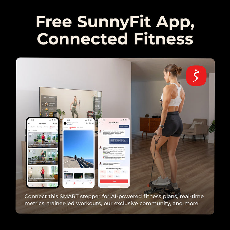 Smart Fitness Compact Mini Stepper with Resistance Bands | Sunny Health & Fitness