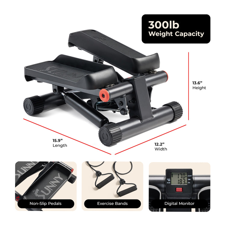 Smart Fitness Compact Mini Stepper with Resistance Bands | Sunny Health & Fitness
