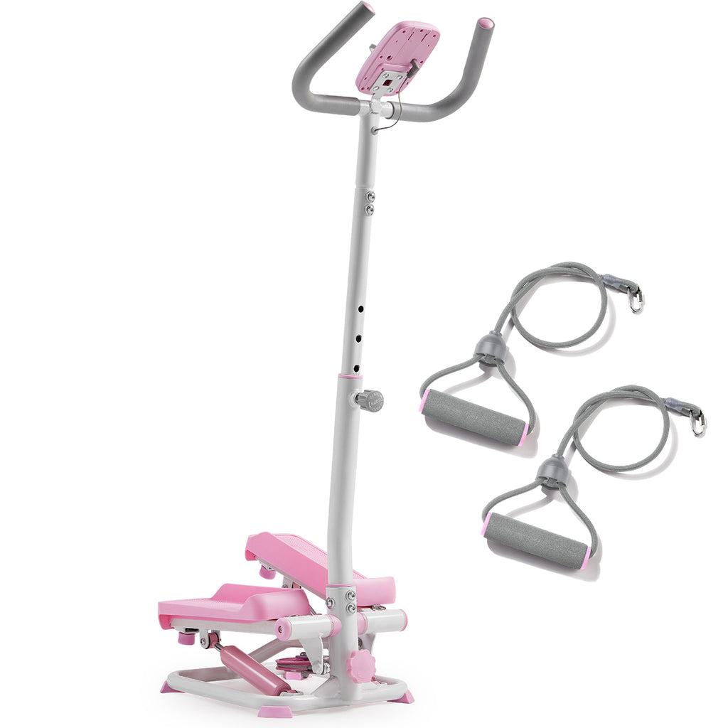 Pink Smart Advanced Stair Exercise Stepper with Handlebar and Resistance Bands