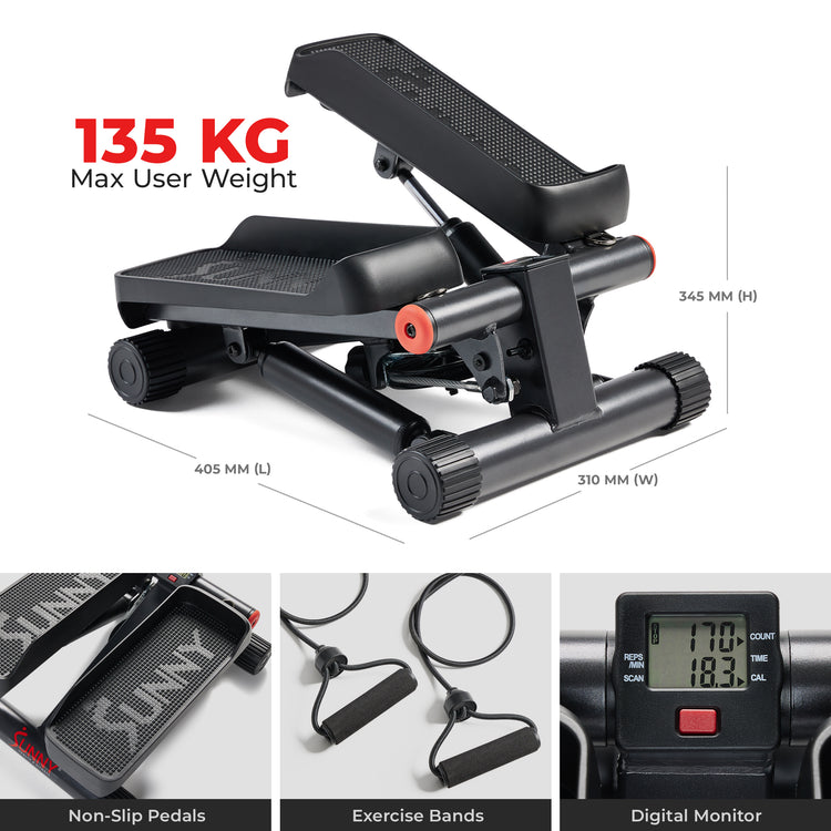 SMART Mini Stepper with Exercise Bands - Sunny Health & Fitness