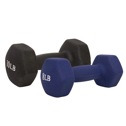 Basics Neoprene Workout Dumbbell About this item 10 pound dumbbell  (set of 2) for exercise and strength training Neoprene coating in Navy Blue  offers long lasting durability Hexagon shaped ends prevent