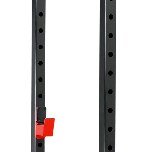 ADJUSTABILITY | This power squat rack was engineered to fit most users and includes 21 different height levels for the spotter arms and J-hooks.
