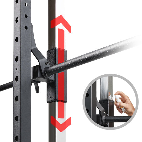 SMOOTH OPERATION | The 15-pound barbell glides and runs smooth vertically assuring an uninterrupted motion. *Squat Bar fits 1-inch diameter barbells only* (*Note: Lubrication is recommended before first use)