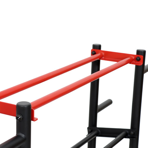 KETTLEBELL SHELF | Store other strength training equipment such as kettlebells and medicine balls with the top rack which measures: 25L x 5.25W in.