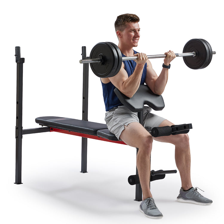 Adjustable Standard Incline Weight Bench with Leg Developer and Preacher Curl Attachment