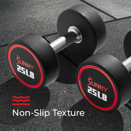 Non-Slip Texture | Our polyurethane-coated dumbbell features a rubbery texture that enhances your grip and provides support during dynamic workouts, allowing you to conquer every rep with confidence.