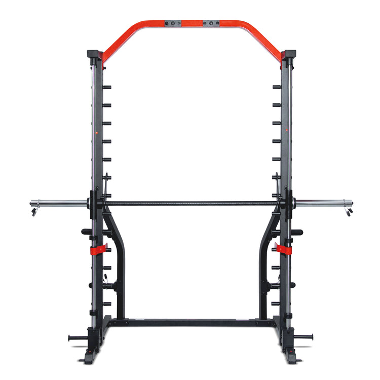 OLYMPIC-STYLE WEIGHTLIFTING | Perfect your form and weightlift like the pros with the Smith Machine Squat Rack Essential Series II. Designed with smooth, cylindrical guide rails, the machine safely assists your movements, so you get the most out of each lift.