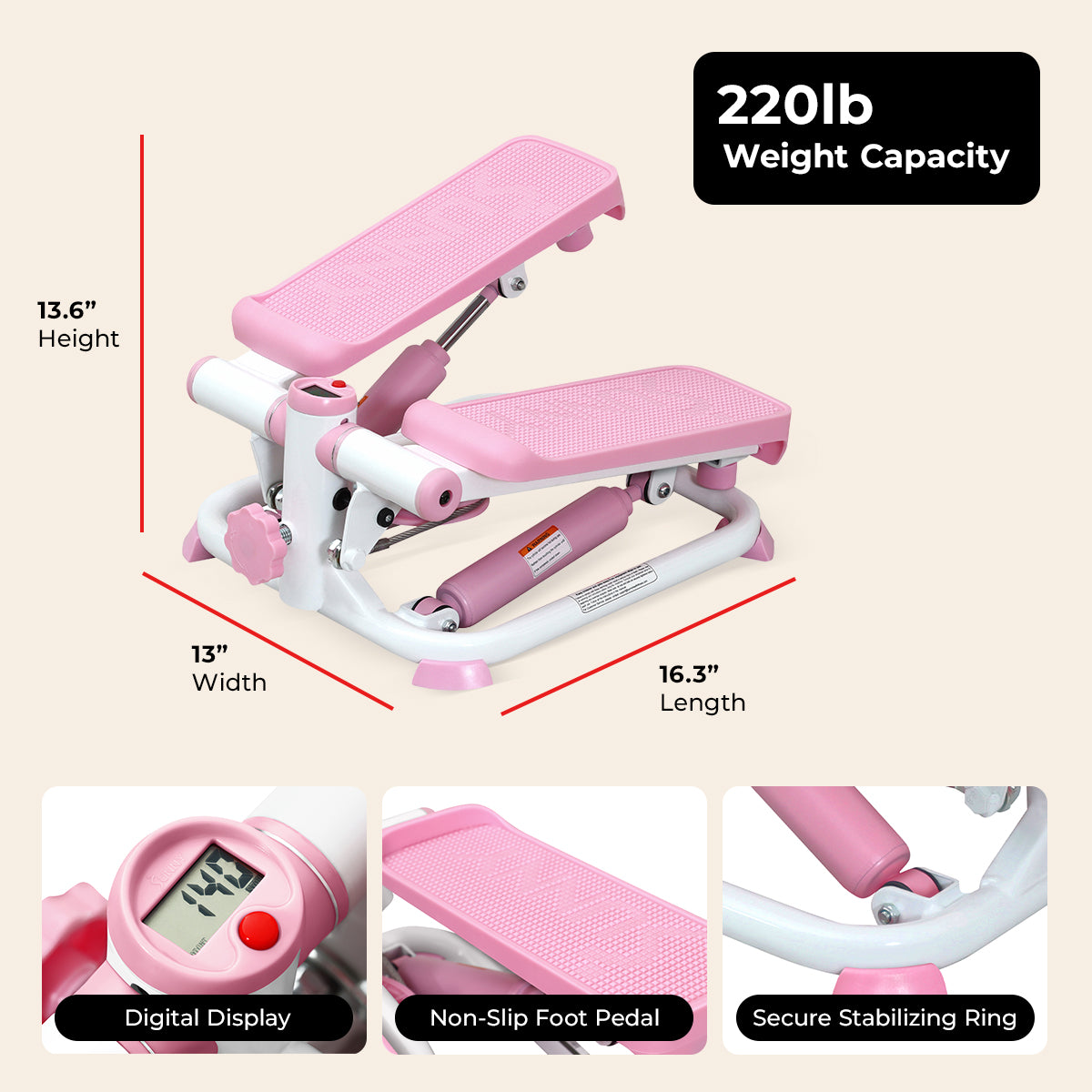 stepper pedal Sunny Health & Fitness Total Body Pink Stepper Machine