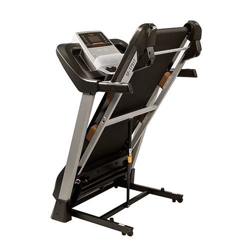 FOLDABLE | The sturdy and foldable frame on the fitness equipment has a maximum user weight capacity of 265 lbs. Fold the treadmill deck upward to save space when the machine is not in use.